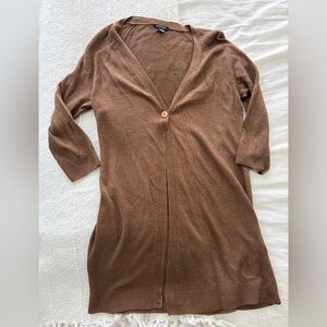 100% Linen Lafayette 148 New York Chestnut Brown Longline V-Neck Cardigan